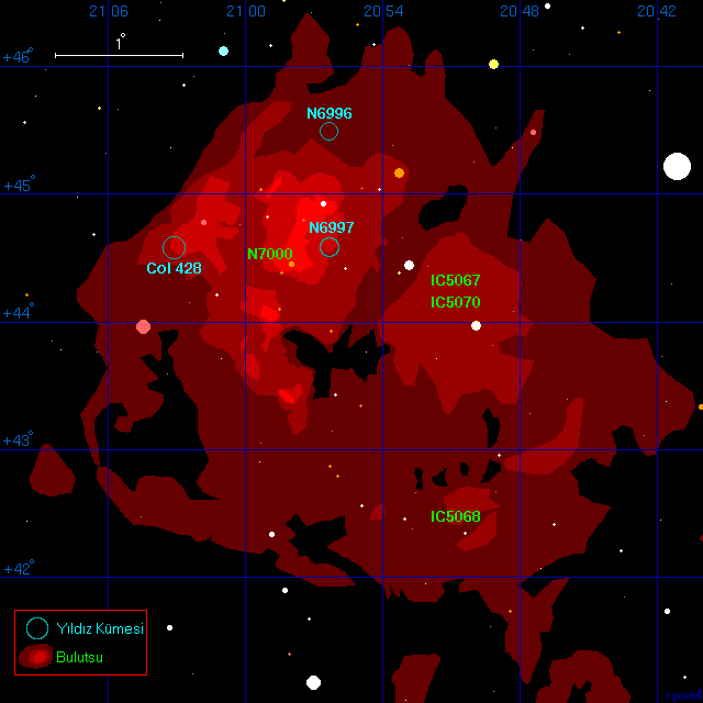 Kuzey Amerika ve Pelikan Bulutsularnn Haritas