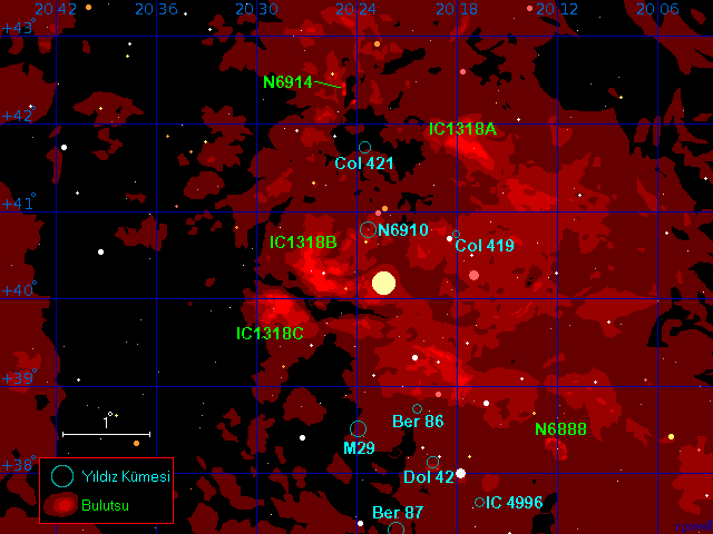 Gama Kuğu Bulutsusu'nun Haritası